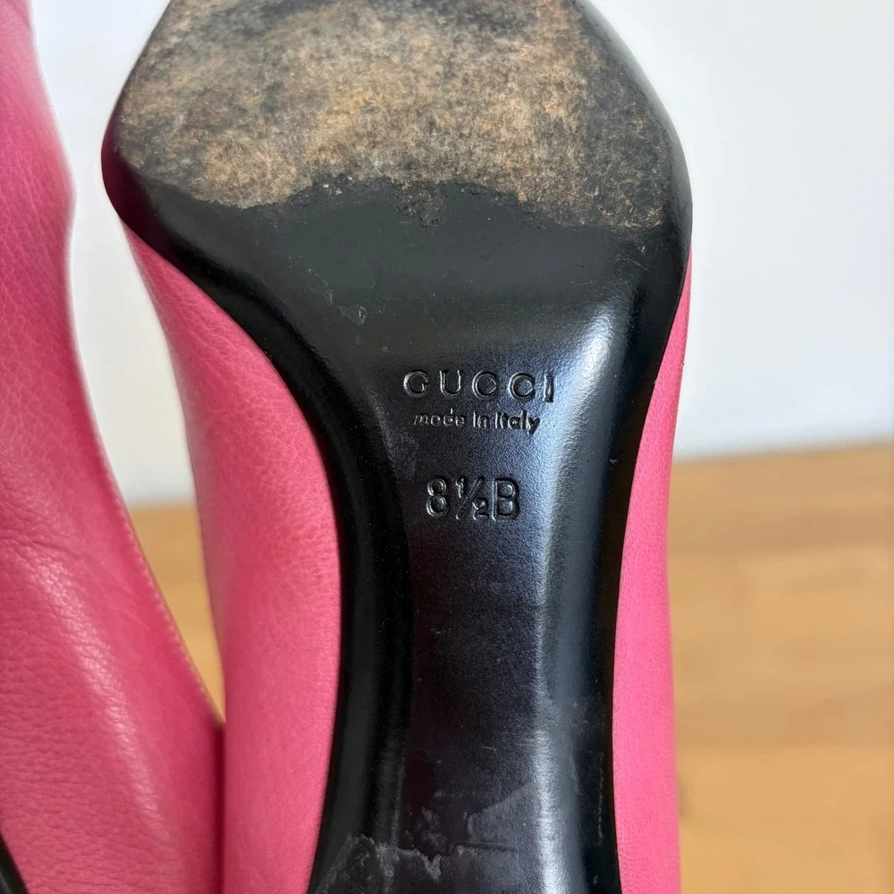Gucci Womens Hot Pink Leather Pointed Toe Stiletto Pumps Heels Size 8.5B Italy